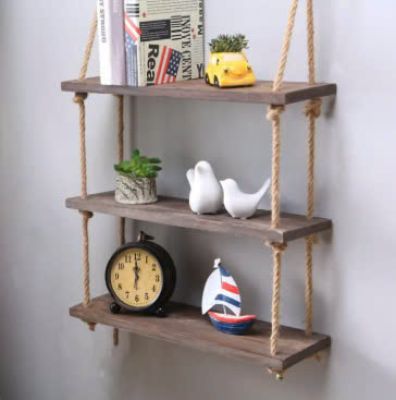 Kệ gỗ treo tường bằng dây